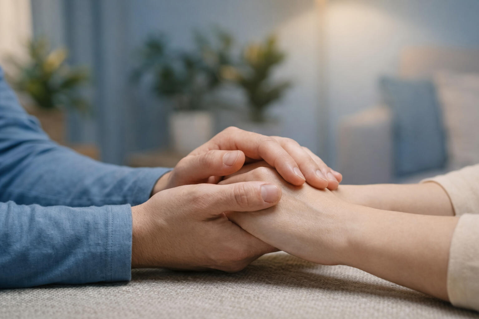 Mother sitting on a bed holding her baby while looking tired and overwhelmed during a difficult moment after childbirth