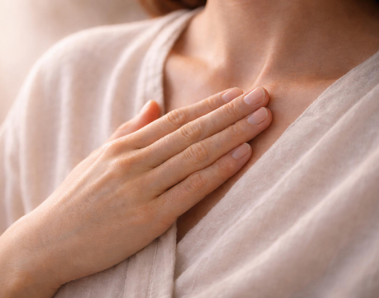 Mother sitting on a bed holding her baby while looking tired and overwhelmed during a difficult moment after childbirth